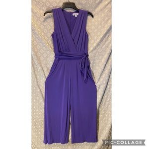 Violet Flowy Palazzo Jumpsuit S Sleeveless Empire Waist Pockets Wide Leg Hemmed